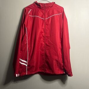 Vintage KEWL Red Windbreaker Jacket with White Accents Large